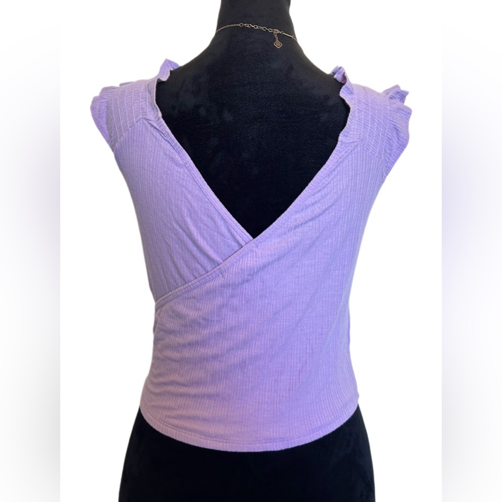Billabong Woman’s Medium Purple Girls Like You Ruffle Sleeve Surplice Top - Picture 5 of 8
